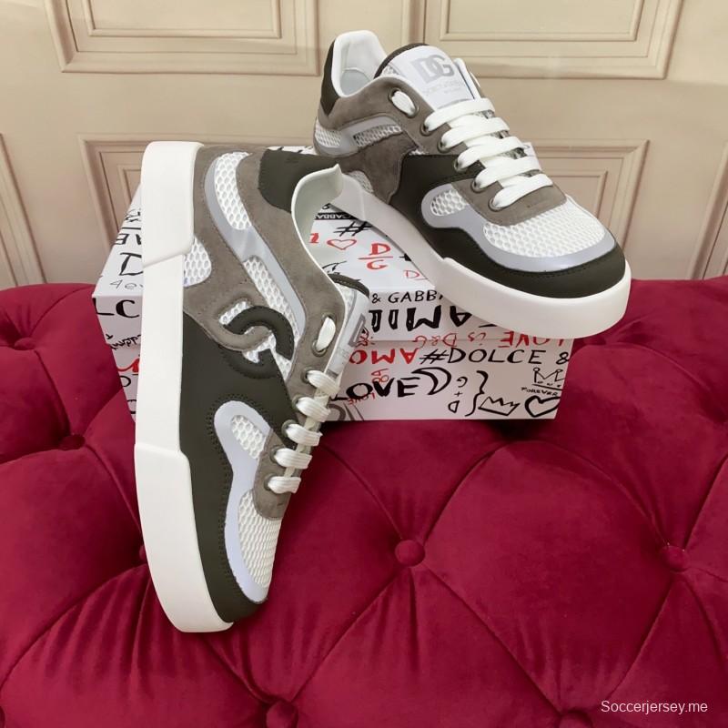 2025 Unisex Dolce & Gabbana White Grey Black Leather Mesh Sneakers