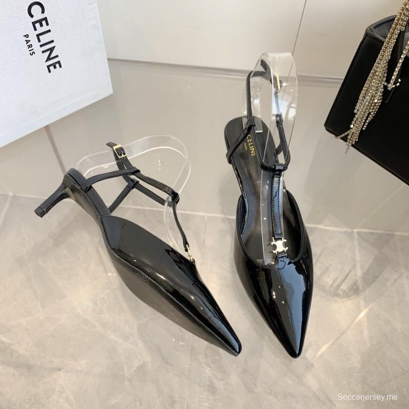 2025 Women Celine Black Patent Leather Slingback TRIOMPHE KFY00300