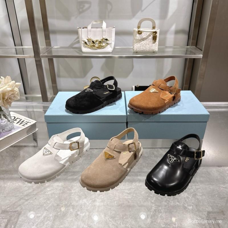 2025 Women Prada Black Suede Sandals LY00270