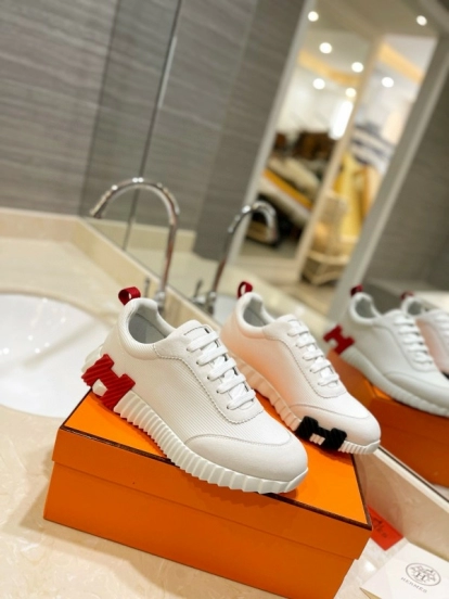2024 Unisex Hermès White Red Black Leather Mesh Casual Sneakers