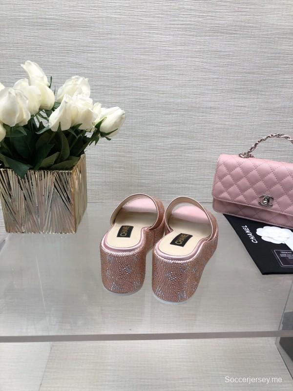 2025 Slippers Chanel Pink Rhinestone Platform Slip-On LY00320