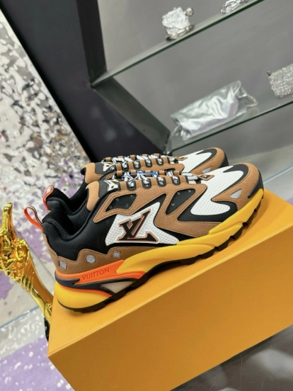 2025 Men Louis Vuitton Brown White Black Mesh Leather Sneakers MJ00420