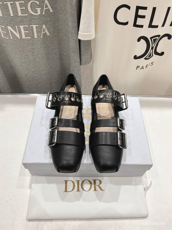 2025 Women Dior Black Leather Mary Jane Buckle KFY00300