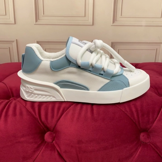 2025 Unisex Dolce & Gabbana White Blue Leather Mesh Sneakers