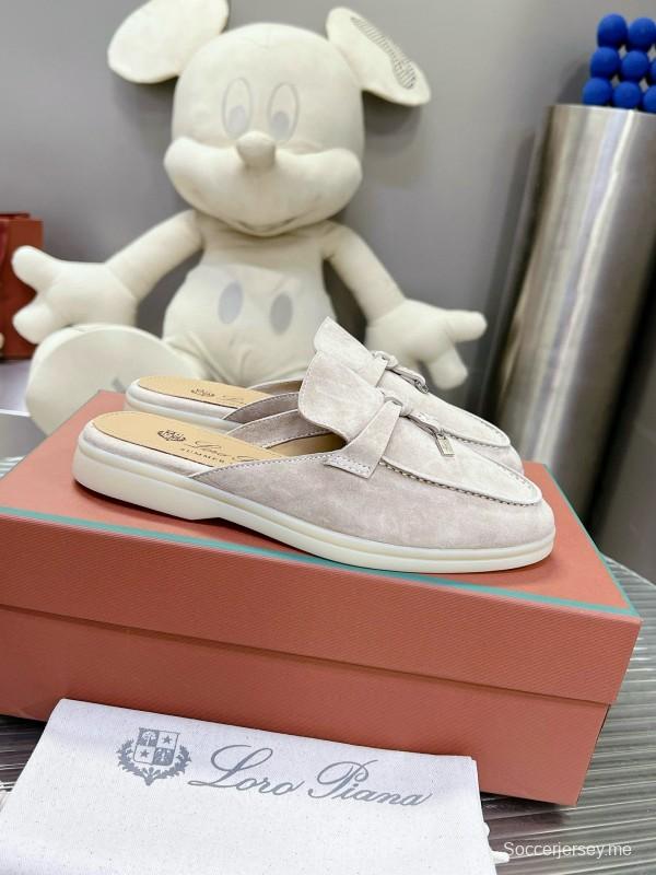 2024 Slippers Loro Piana Light Gray Suede Loafers MJ00270