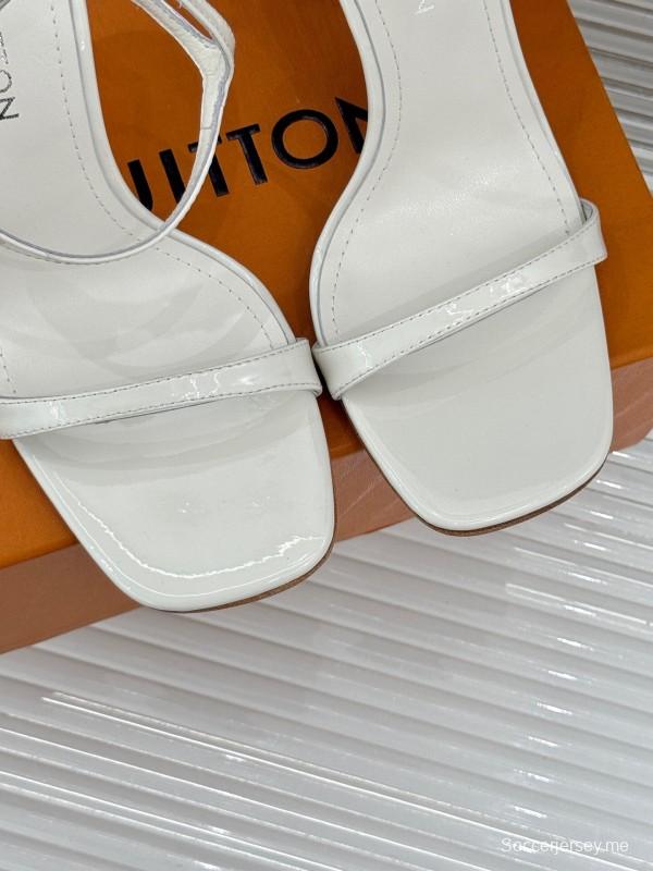 2025 Women Louis Vuitton White Leather Strappy Sandals KFY00280