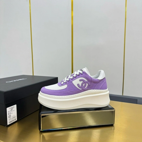 2025 Women Chanel Purple White Leather Canvas Sneakers