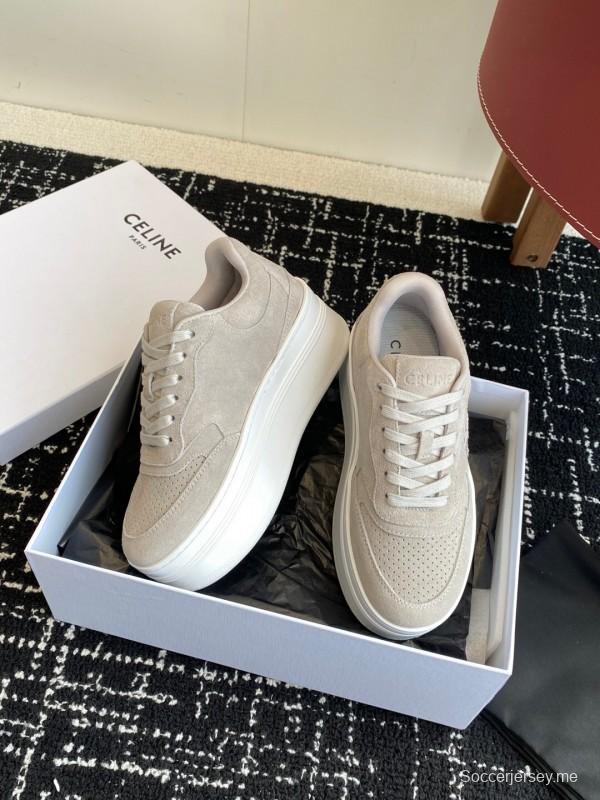 2025 Women Celine Beige Suede Platform Sneakers CELINE Embroidery