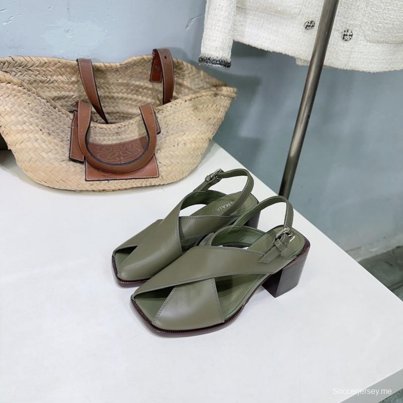 2025 Women Lemaire Green Leather Heeled Sandals KFY00310