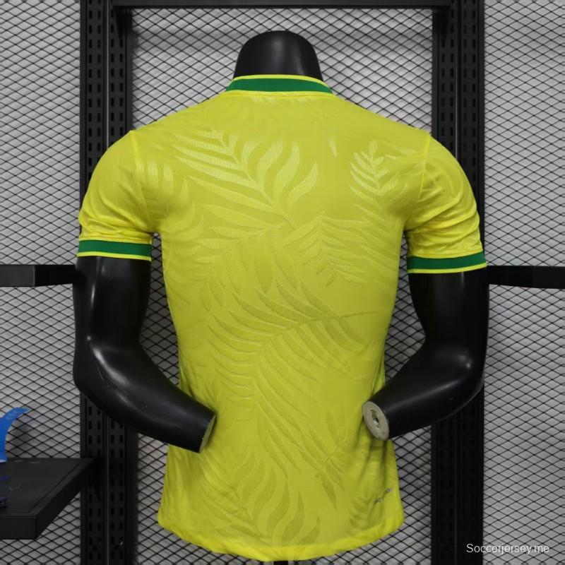 إصدار اللاعب 2025 قميص البرازيل أصفر بنقشة حيوان أخضر اللون الأصفر مع قميص أخضر بنقشة حيوان