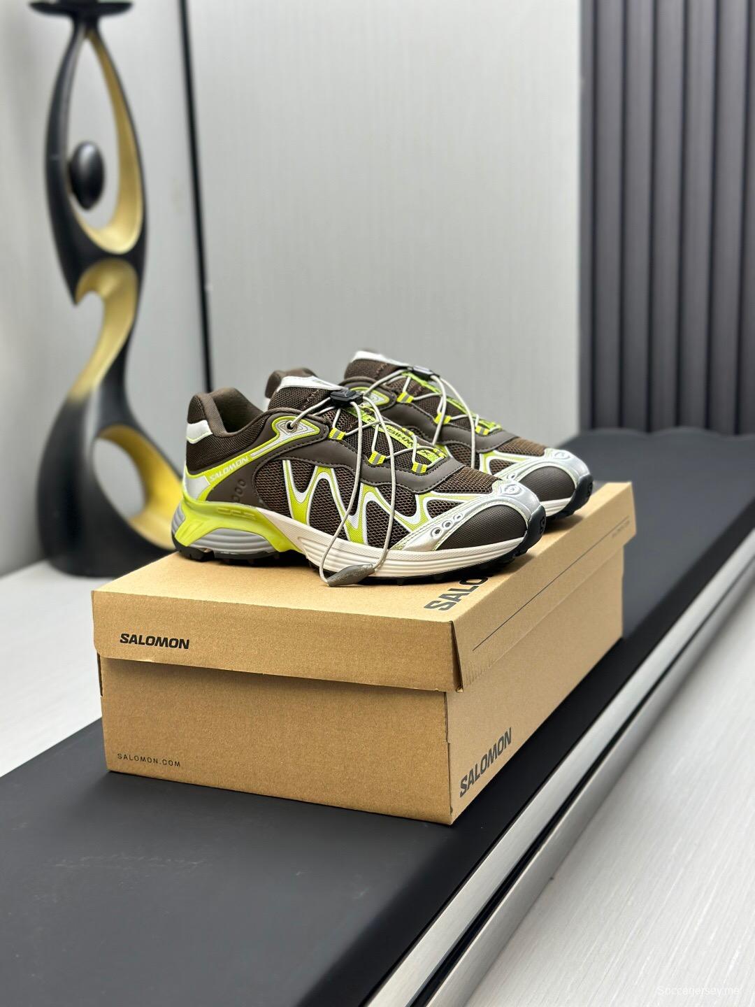 2025 Unisex SALOMON Black White Cream Leather Mesh Sneakers KFY00320