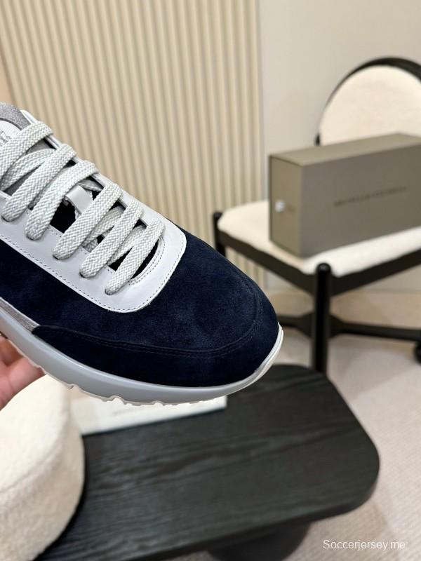 2025 Men Brunello Cucinelli Black White Blue Suede Sneakers AS00320