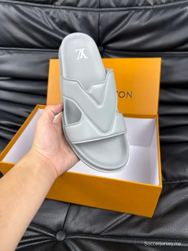 2025 Men Louis Vuitton White Leather Slippers AS00180