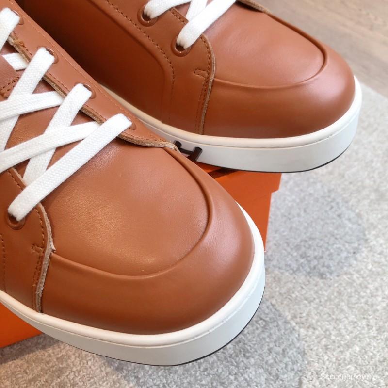 2025 Men Hermès Brown White Leather Sneakers AS00380