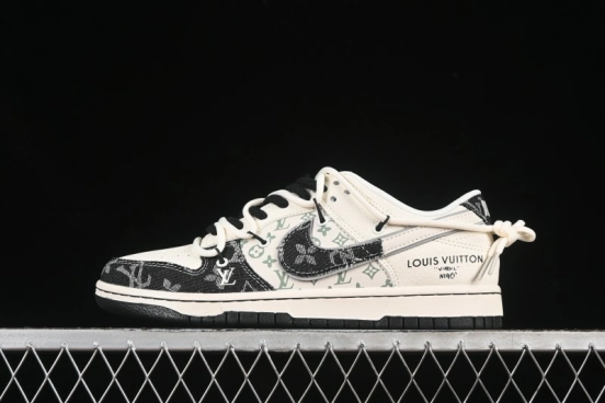 حذاء تزلج نايك SB Dunk Dunk Low LV Collaboration Strap Collaboration Strap Weave أسود أبيض سووش الذكرى السنوية حذاء تزلج كاجوال منخفض مخصص - YX5066-338