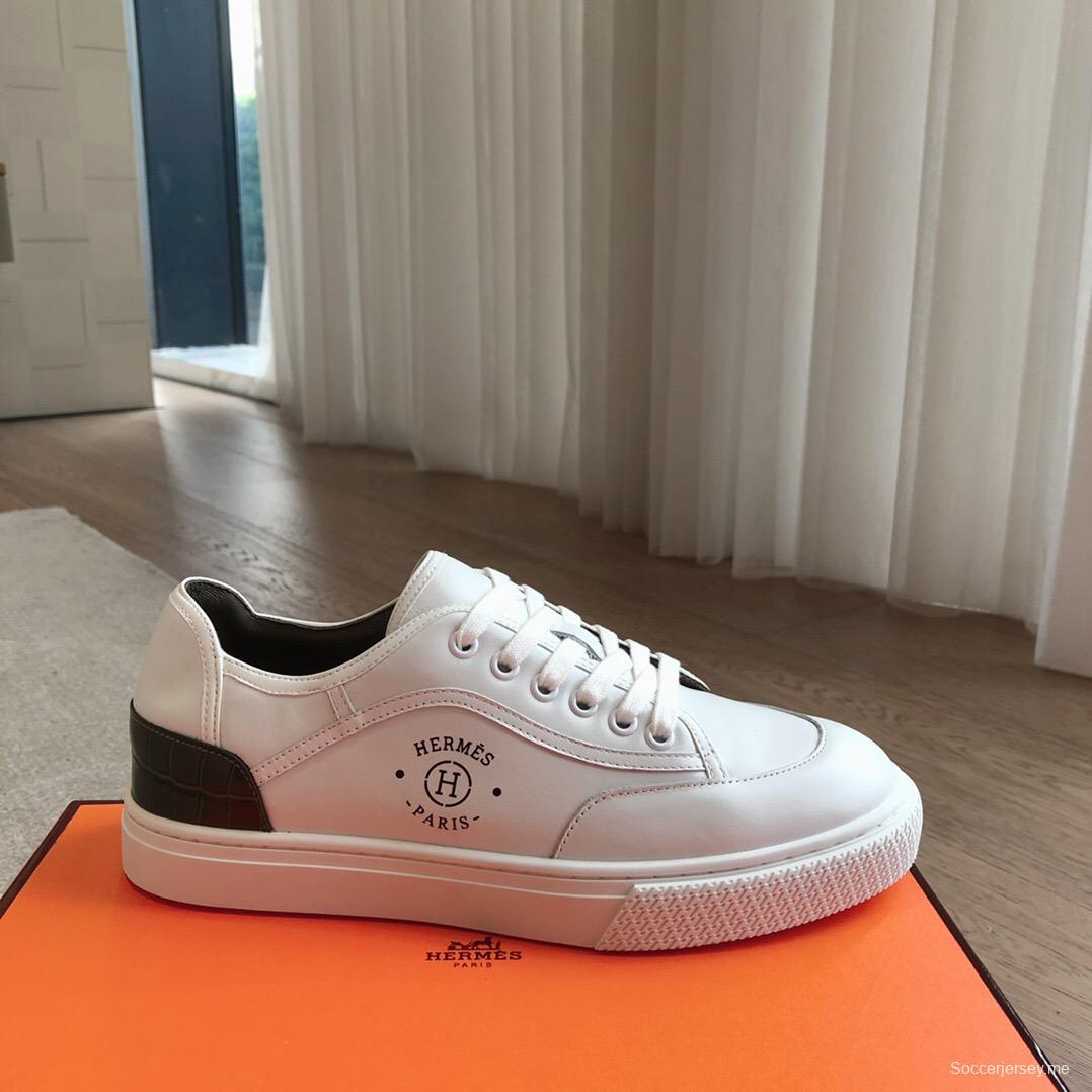 2025 Unisex Hermès White Black Leather Sneakers AS00380