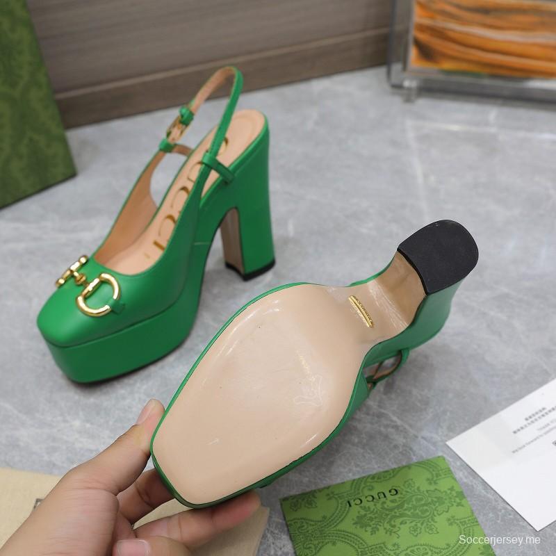 2025 Women Gucci Green Leather Platform High Heels KFY00320