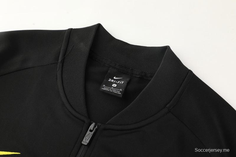 25/26 تشيلسي جاكيت تشيلسي أسود/أصفر بسحاب كامل + بنطلون طويل