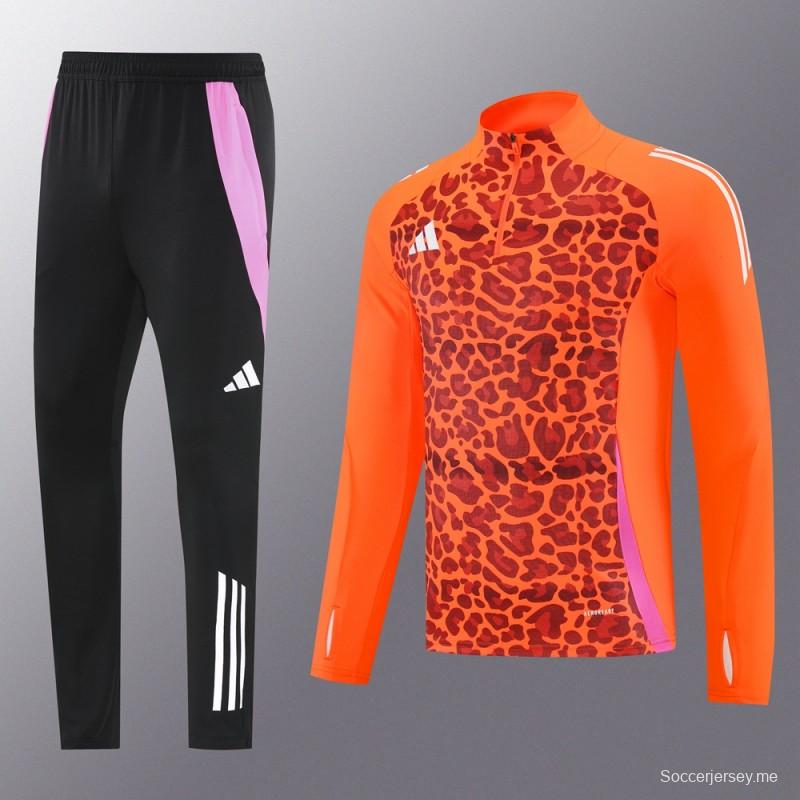2025 Adidas Orange & Black with Leopard Print Pattern Half Zipper Jacket +Long Pants