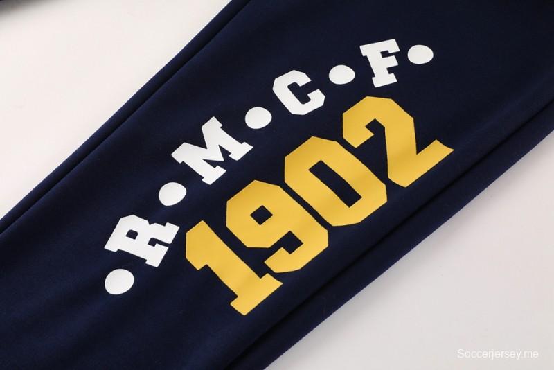 25/26 هودي ريال مدريد بسترة بغطاء أزرق داكن اللون الكحلي بسحاب كامل + بنطال طويل