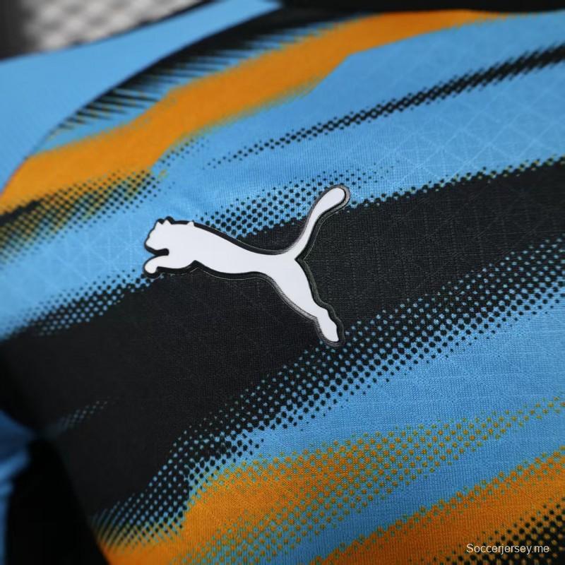 إصدار اللاعب 25/26 قميص أولمبيك مارسيليا أزرق مع قميص مخطط متدرج برتقالي