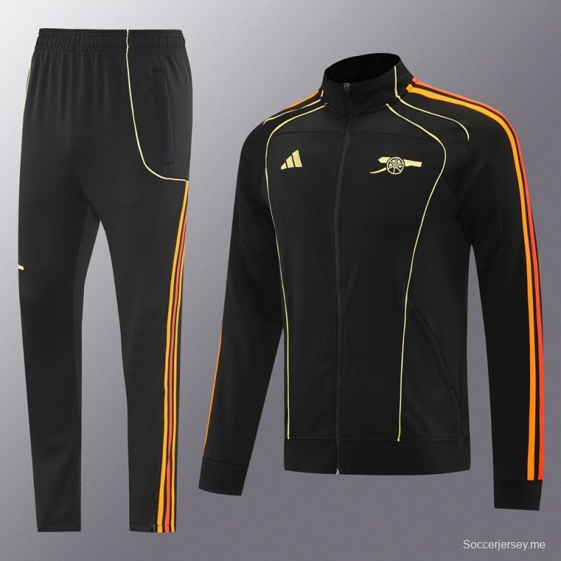 25/26 أرسنال جاكيت أسود كامل بسحاب أسود + بنطلون طويل