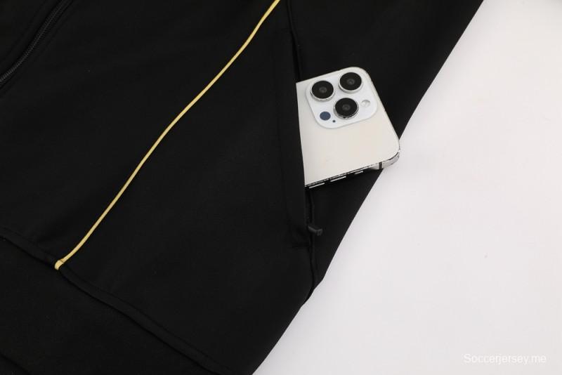 25/26 أرسنال جاكيت أسود كامل بسحاب أسود + بنطلون طويل