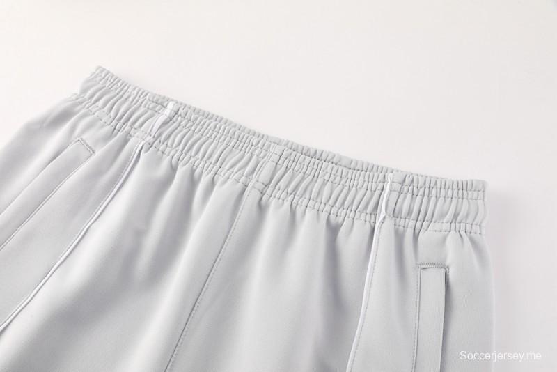 25/26 ريال مدريد جاكيت بسحاب كامل رمادي/أبيض + بنطلون طويل