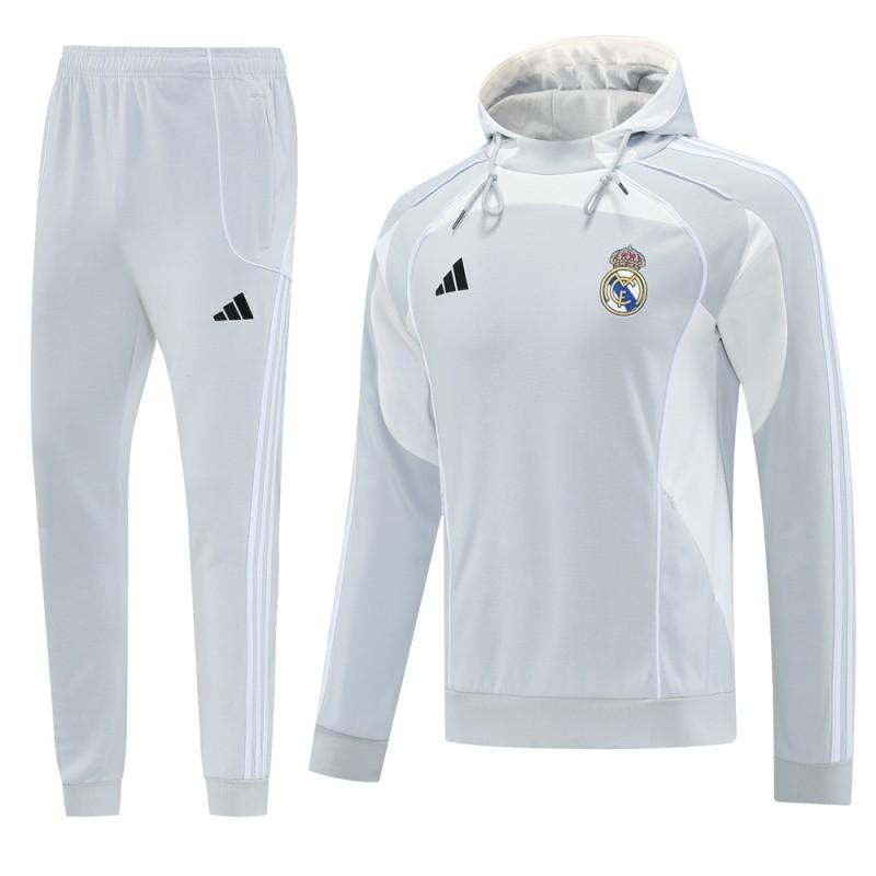 25/26 جاكيت هودي ريال مدريد بغطاء رأس كامل بسحاب + بنطلون طويل