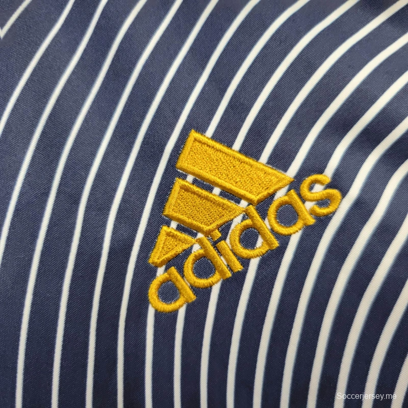 2025 جاكيت فرنسا 2025 سترة واقية مخططة أزرق/أبيض