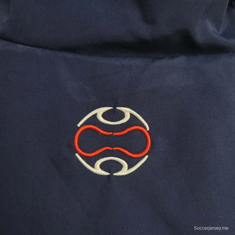 2025 جاكيت فرنسا 2025 سترة واقية مخططة أزرق/أبيض