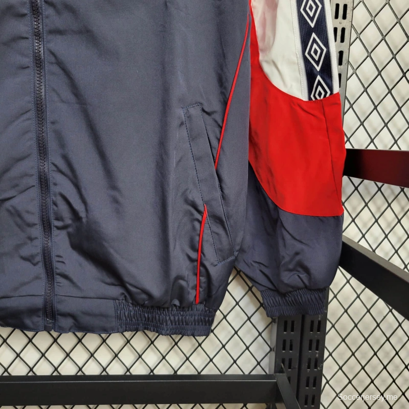 جاكيت إنجلترا 2025 سترة واقية من الرياح باللون الكحلي/الأحمر/الأبيض