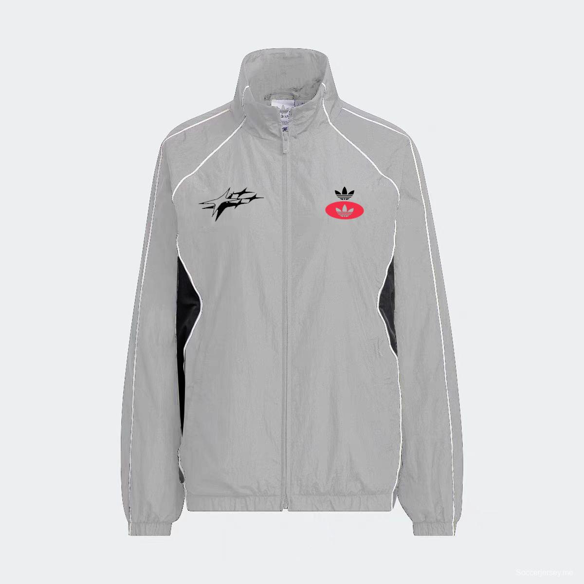 2025 أديداس اورجينال 2025 سترة واقية من أديداس اورجينال رمادي بسحاب كامل
