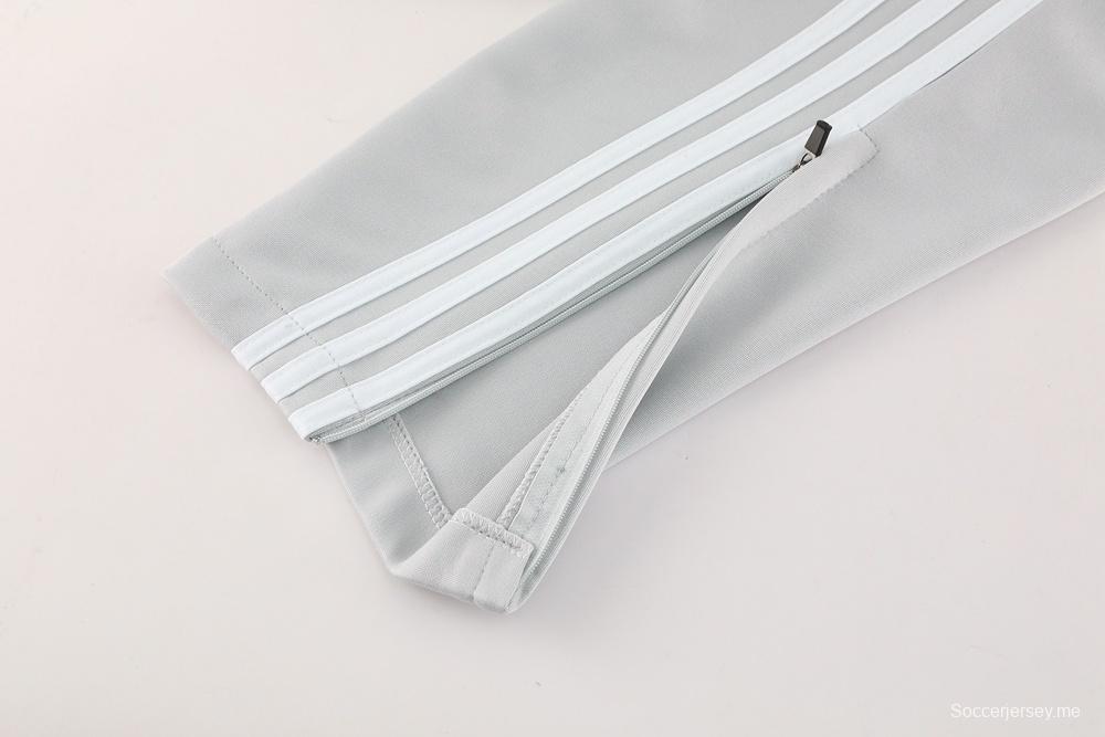 25/26 جاكيت ريال مدريد رمادي كامل بسحاب + بنطلون طويل