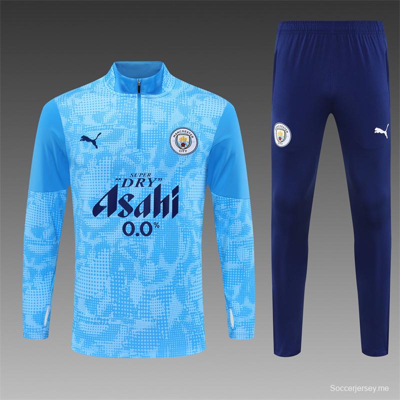 25/26 Manchester City Light Blue Camouflage Half Zipper Jacket+Long Pants