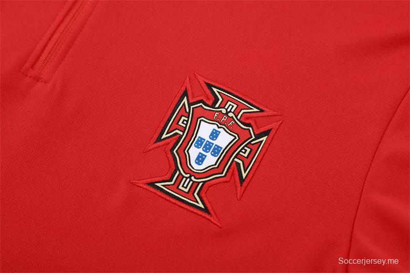 25/26 Portugal Red Half Zipper Jacket+Long Pants