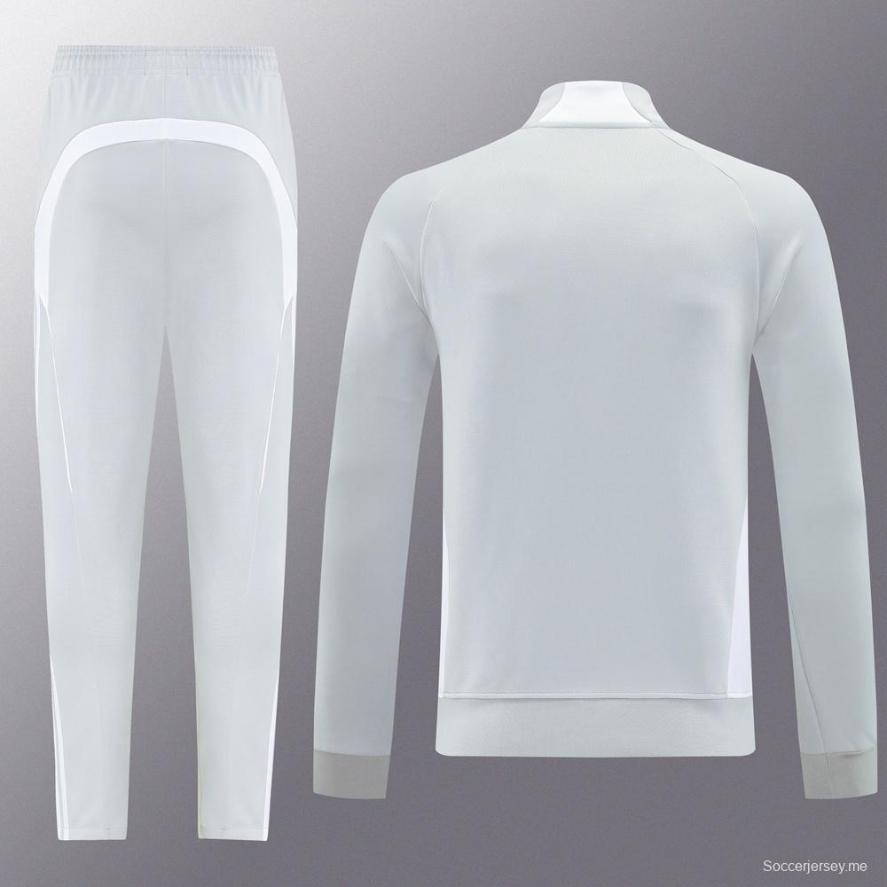 25/26 جاكيت ريال مدريد رمادي كامل بسحاب + بنطلون طويل