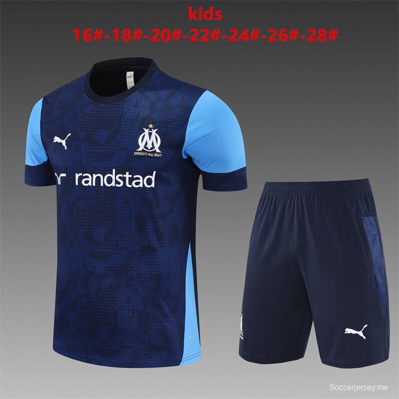 25/26 Kids Olympique de MarseilleRoyal Blue Camouflage Short Sleeve+Soccer Shorts