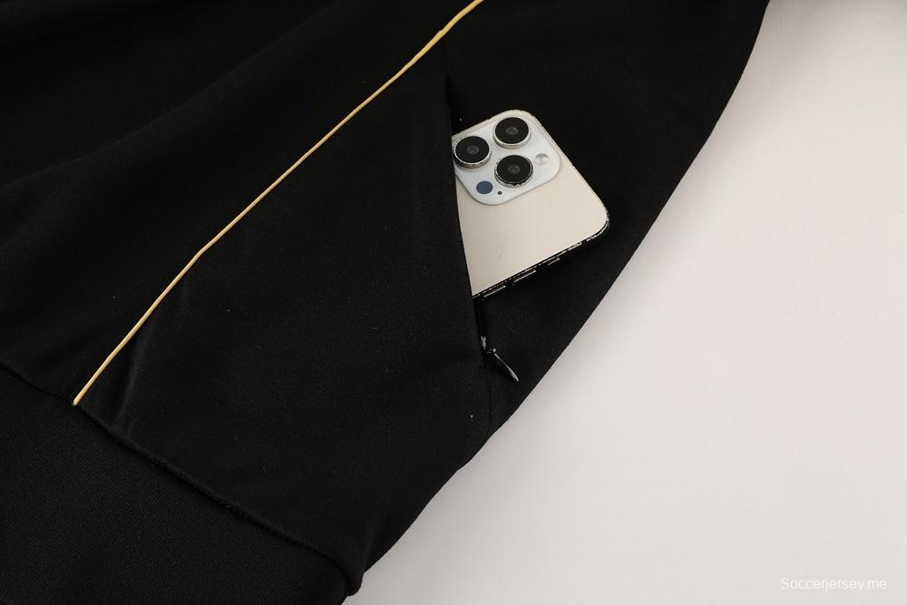 25/26 أرسنال جاكيت أسود كامل بسحاب أسود + بنطلون طويل