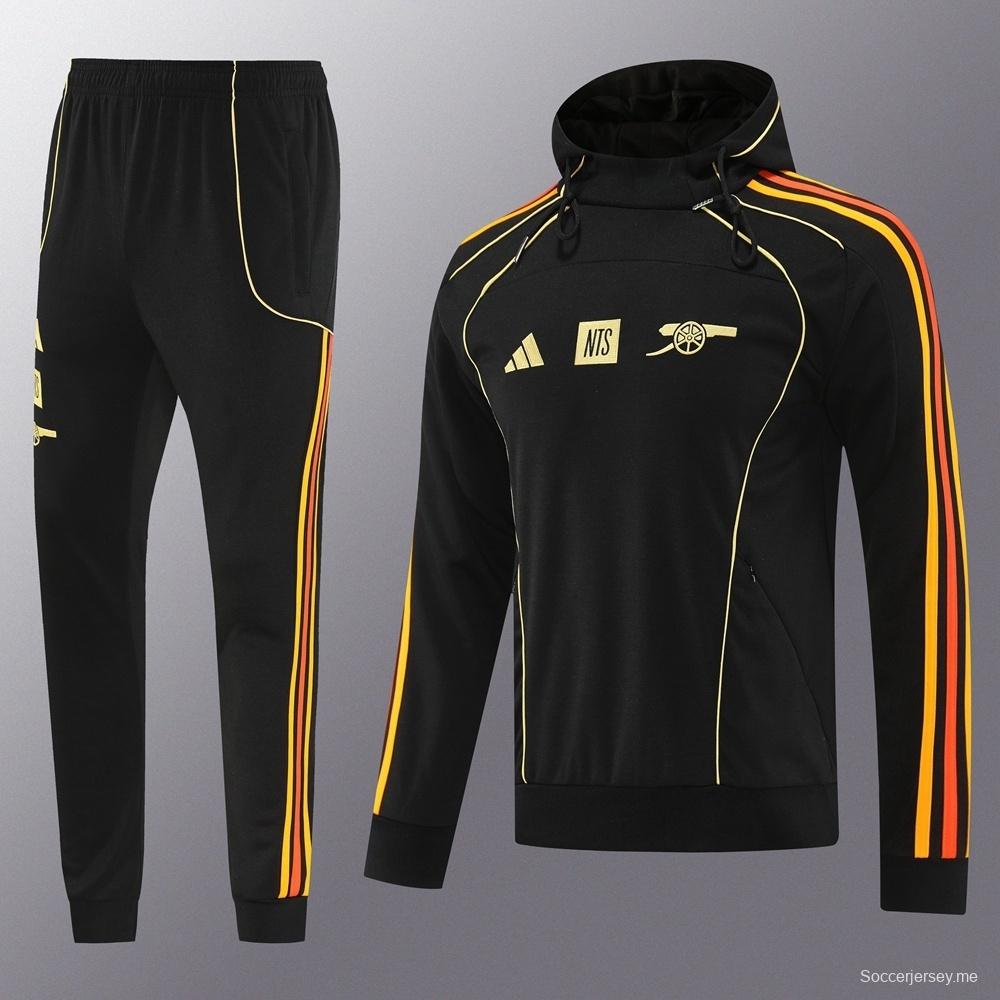 25/26 أرسنال جاكيت أسود كامل بسحاب أسود + بنطلون طويل