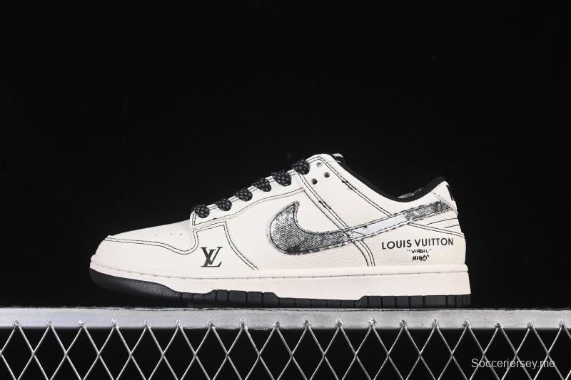 حذاء تزلج منخفض علوي مخصص للذكرى السنوية من نايك SB Dunk Low LV Collaboration باللون البيج الأسود الدنيم الدنيم - JP1628-027