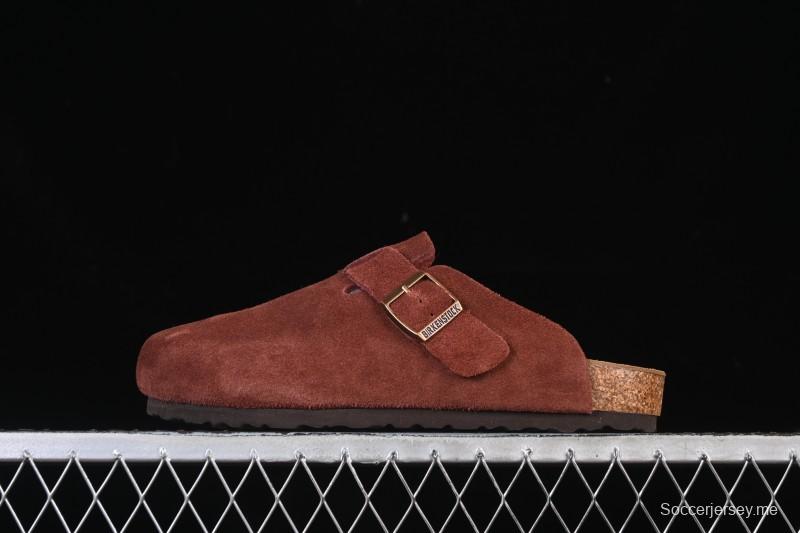 سلسلة صنادل بيركنستوك بجزء علوي من الجلد الناعم ونعل وسطي من المطاط الفلين - نبيذ أحمر