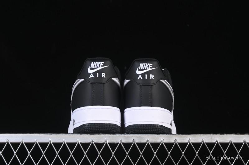 حذاء نايك اير فورس 1'07 منخفض أسود أبيض متشقق من الجلد الأسود الكاجوال - ZH0316-118