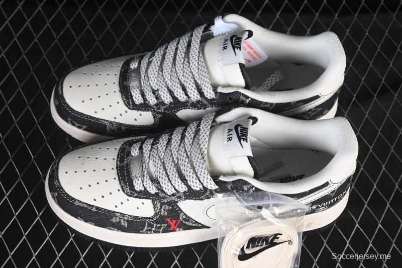 حذاء نايك اير فورس 1 '07 المنخفض من نايك اير فورس 1 '07 LV Collaboration باللون البيج البيج الأسود بخياطة سوداء - MZ9588-815