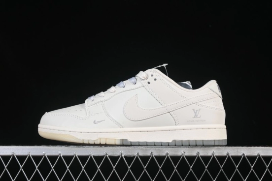 حذاء تزلج نايك SB Dunk Dunk Low LV Collaboration باللون البيج الرمادي المزدوج ذو النعل الكريستالي المخصص للذكرى السنوية حذاء تزلج كاجوال منخفض الرقبة - XX3168-190