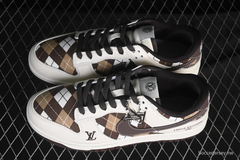حذاء تزلج نايك SB Dunk Dunk Low LV Collaboration أبيض شبكي بني اللون مخصص للتزلج الكاجوال منخفض الرقبة - SC0601-461