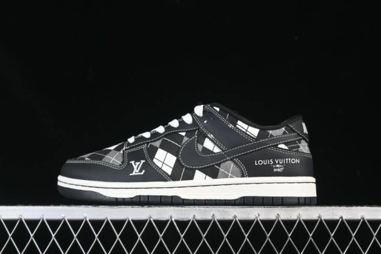 حذاء تزلج نايك SB Dunk Dunk Low LV Collaboration باللون الأسود والشبكة البيضاء من نايكي، حذاء تزلج كاجوال منخفض مخصص للرجال SC0601-460