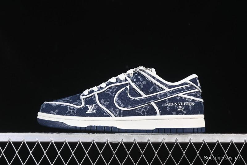 Nike SB Dunk Low LV Collaboration Deep Blue Denim High-End Custom Low-Top Casual Skate Shoes - SC0601-469