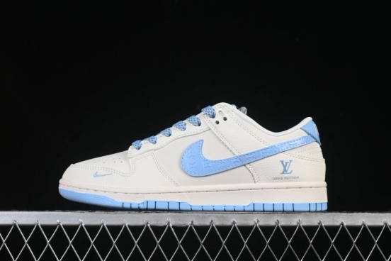 حذاء تزلج نايك SB Dunk Low LV Collaboration من نايكي، حذاء تزلج كاجوال منخفض مخصص للذكرى السنوية بطبعة باللون الأزرق الجليدي والأزرق - JP1628-015