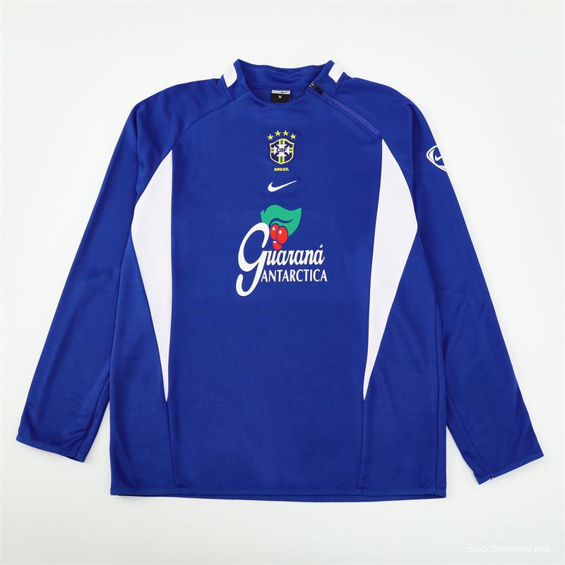 2002 Brazil Color Blue Half Zipper Jacket+Long Pants